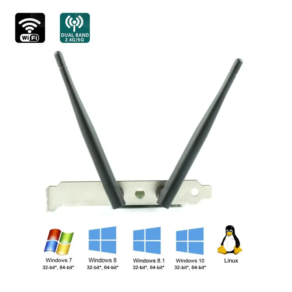 Беспроводная Wi-Fi-карта Ubit Bluetooth 4, 2, 1200 Мбит/с, 7265 PCIe, 5 ГГц/2,4 ГГц, Двухдиапазонная, PCI Express X1, Win7/8/10