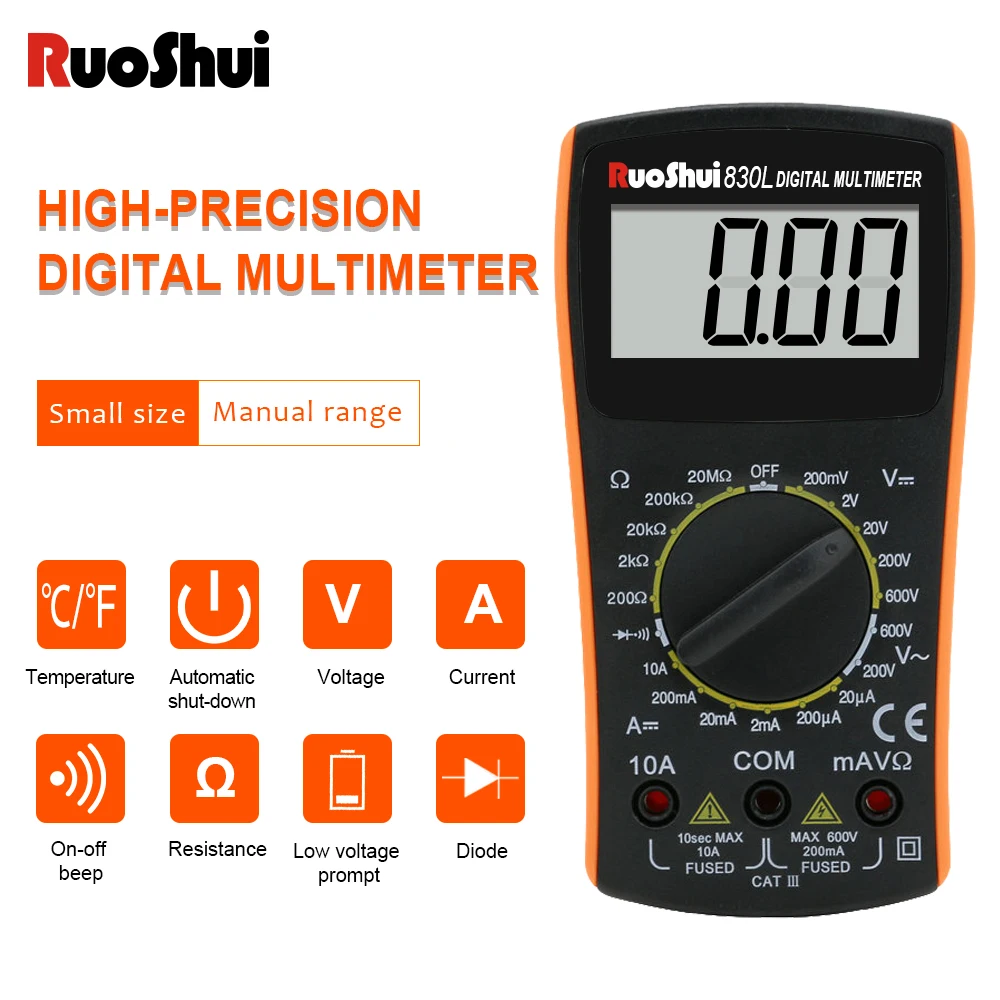 RuoShui Mini 830L Multimeter Handheld Multitester With Buzzer Function 2000 Counsts Manual Range Easy to Use Voltage Resistance