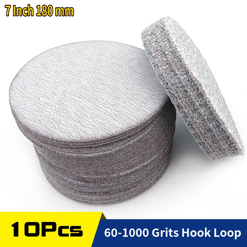 

7 Inch Sanding Discs 60-1000 Grit Aluminum Oxide Hook & Loop 180mm Sandpaper for Wood Wall Sander Grinder Polishing, 10-Pack