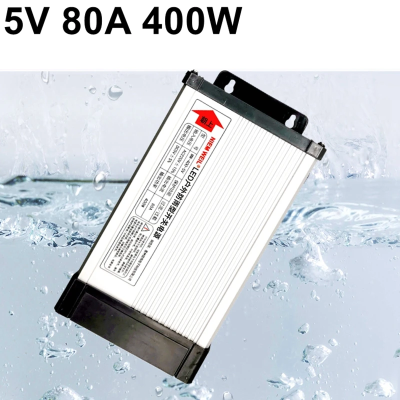 5V 80A 400W Rainproof Switching Power Supply Input 220V AC to DC Voltage Regulator Transformer For LED Display Strip Light