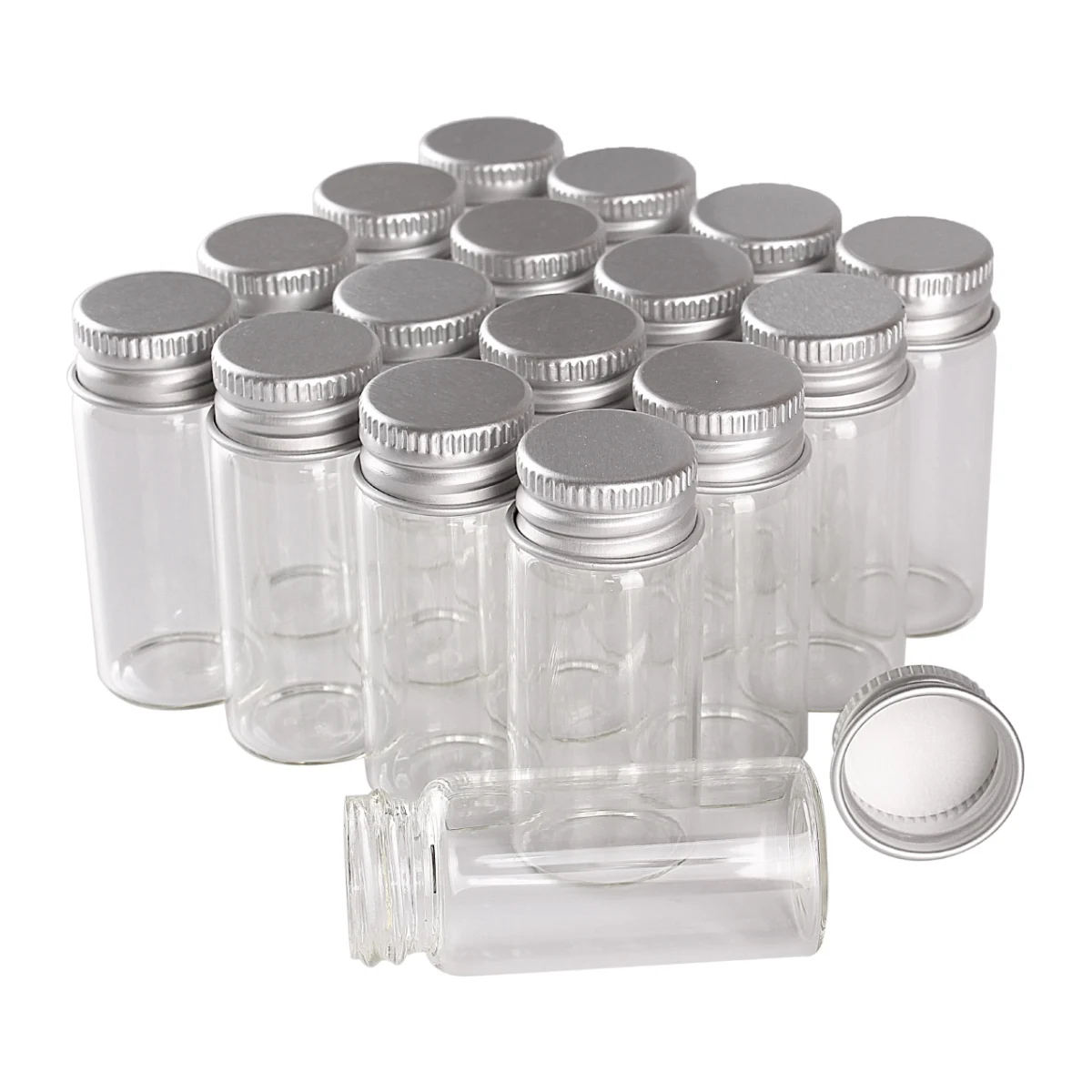 

100pcs 10ml Transparent Glass Bottles Tiny Jars Vials With Silver Aluminum Screw Cap DIY Craft