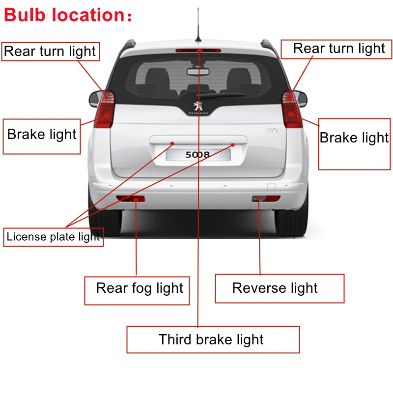 Car Canbus LED Tail Light bulb For Peugeot 5008 2009-2016 Rear indicator turn light fog backup reverse stop brake lights