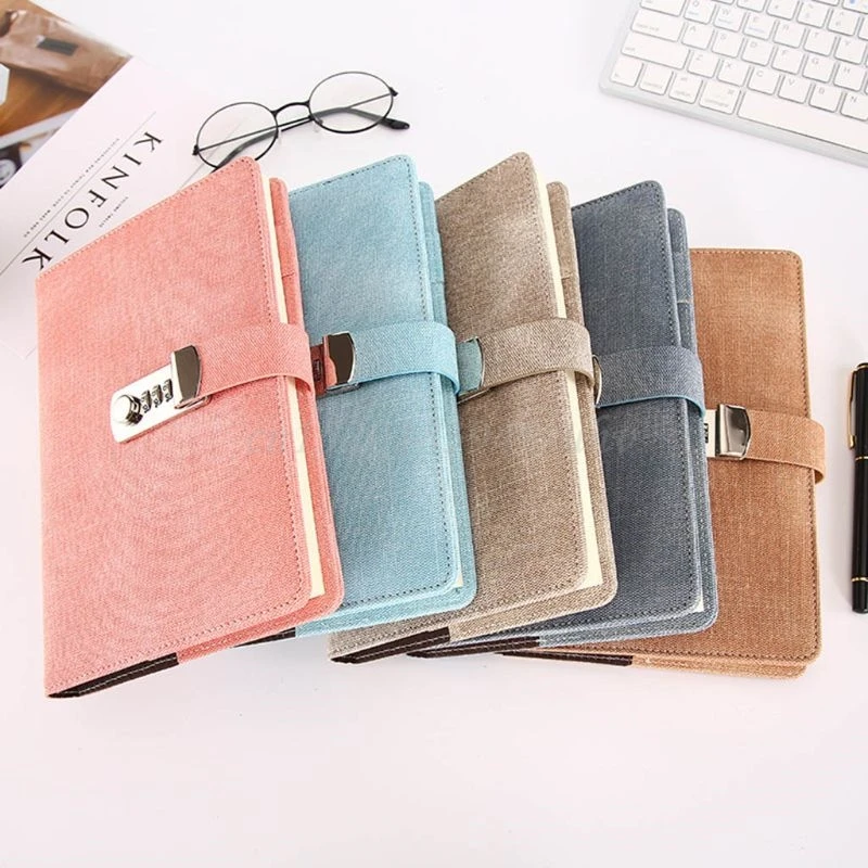 A5 Sổ Tay Có Mật Khẩu Khóa Da Chương Trình Nghị Sự Nhật Ký Tuần Kế Hoạch Notepad Trường