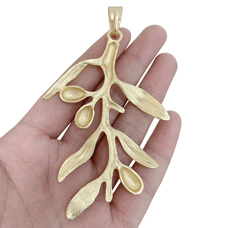 1 x Matte Gold Color Large Branch Leaf Charms Pendants for Necklace Jewelry Making Findings Accessories 96x60mm