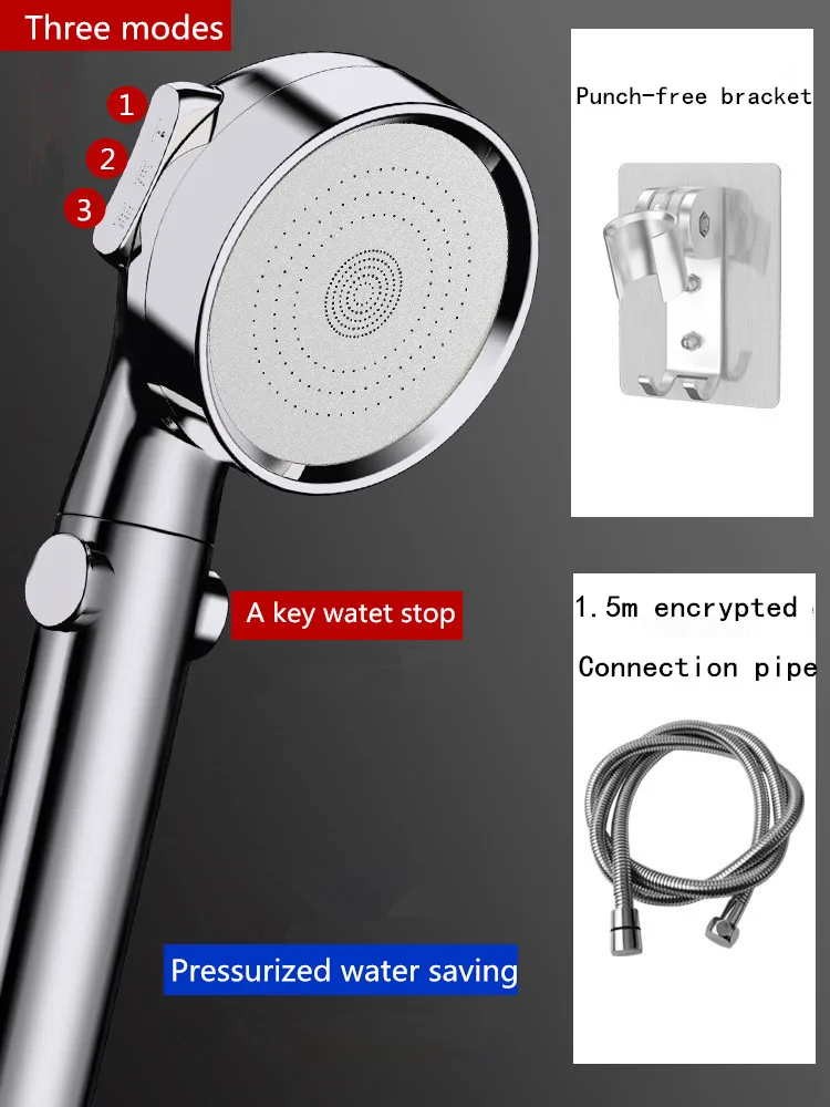 

Shower Head High Pressure Water-saving Non-perforated Bracket Hose 3 Modes Adjustment Bathroom Accessories Shower Set