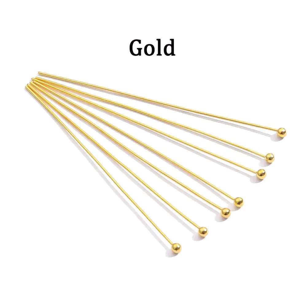 200pcs/lot 16 20 25 30 40 50 mm Copper Gold Metal Ball Head Pins For Diy Jewelry Making Head pins Findings Dia 0.5mm Supplies