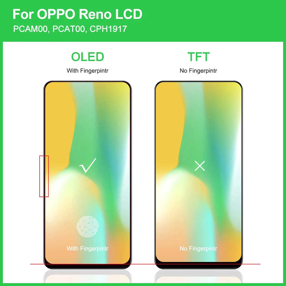 Amoled TFT For Oppo Reno PCAT00 PCAM00 CPH1917 LCD Display Screen Touch Panel Digitizer  Assembly Replacement For OPPO Reno LCD