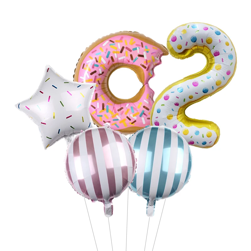 5pcs/lot 32inch Foil Donut Number Balloons with Doughnut Balloon Set Birthday Globos Birthday Party Decorations Kids Baby Shower