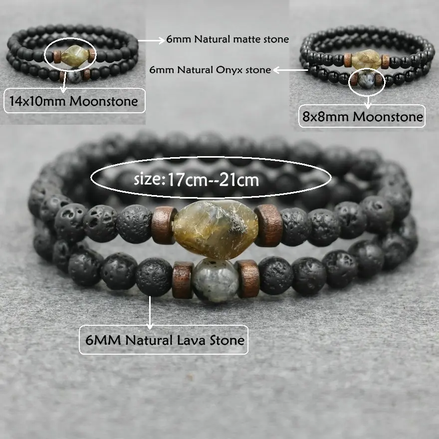 Trend Men\'s Bracelet Lava Stone Labradorite Moonstone Beads Bracelet Chakra Yoga Wood Bead Bracelet For Men Jewelry Bileklik