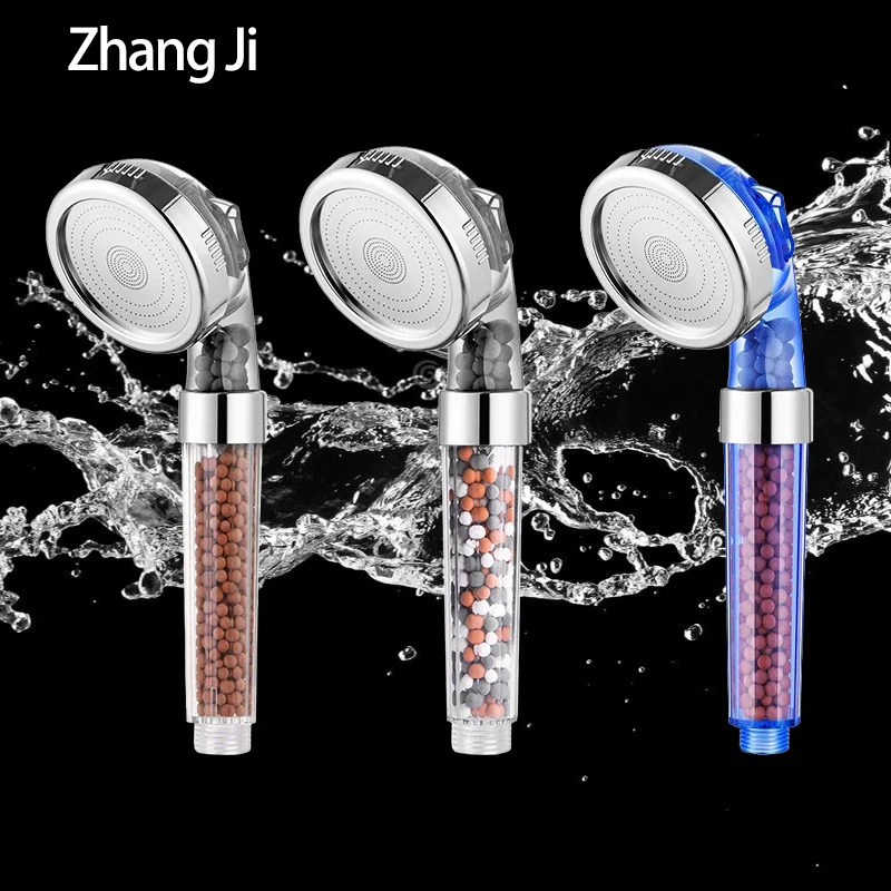 ZhangJi Shower High Pressure Saving Water Rainfall Spa 3 Modes Shower Head Holder for Bathroom Accessories Hand Hold  Round