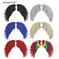 MAXSIN FUN 1 Pair Fashion Large Sequins Wing Patch For Clothing Applique Jeans DIY Accessories Cute Sew On Feather Sticker