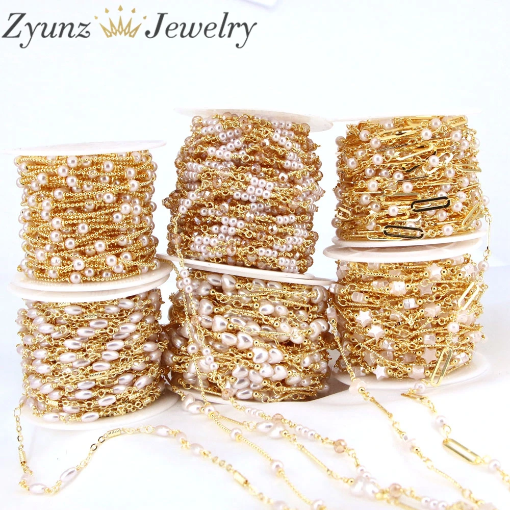 

5 Meters, Gold plated copper brass, Pearl Shell, Brass wire, Necklace making, Rosary chain, Beads chain, Link Chain