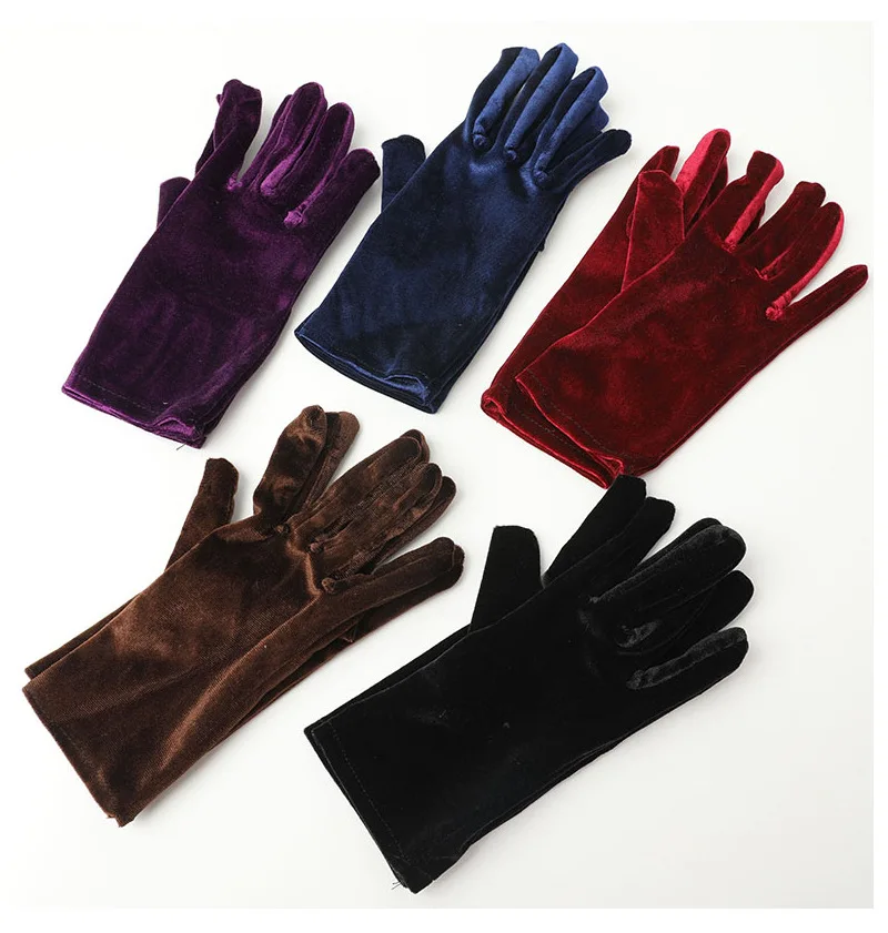 

21CM Women Golden Velvet Short Autumn Winter Warm Black Evening Dress Etiquette Gloves Retro Banquet Accessories Elasticity