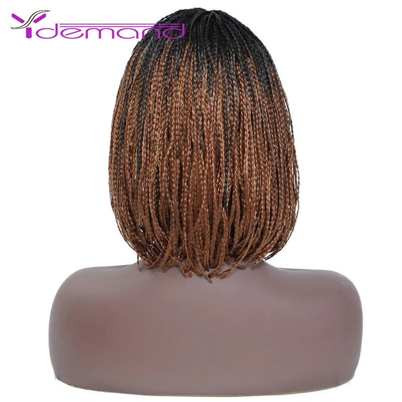 Y Demand Short Crochet Box Braided Bob Wig With Bangs Braided Hair For Black Women Heat Resistant African Synthetic BraidingWigs