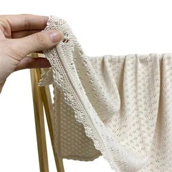 Baby Knitted Cotton Blanket 92x86cm Newborn Receiving Swaddle Wrap with Flower Edge Bath Towel Infant Bedding Stroller Cover