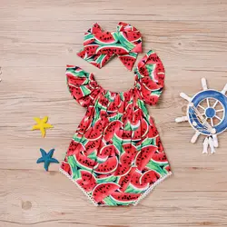 0-24M Newborn Baby Girls Clothes Watermelon Print Romper Jumpsuit +Headband Tollder 2Pcs Outfits Clothes Infant Summer Sunsuit