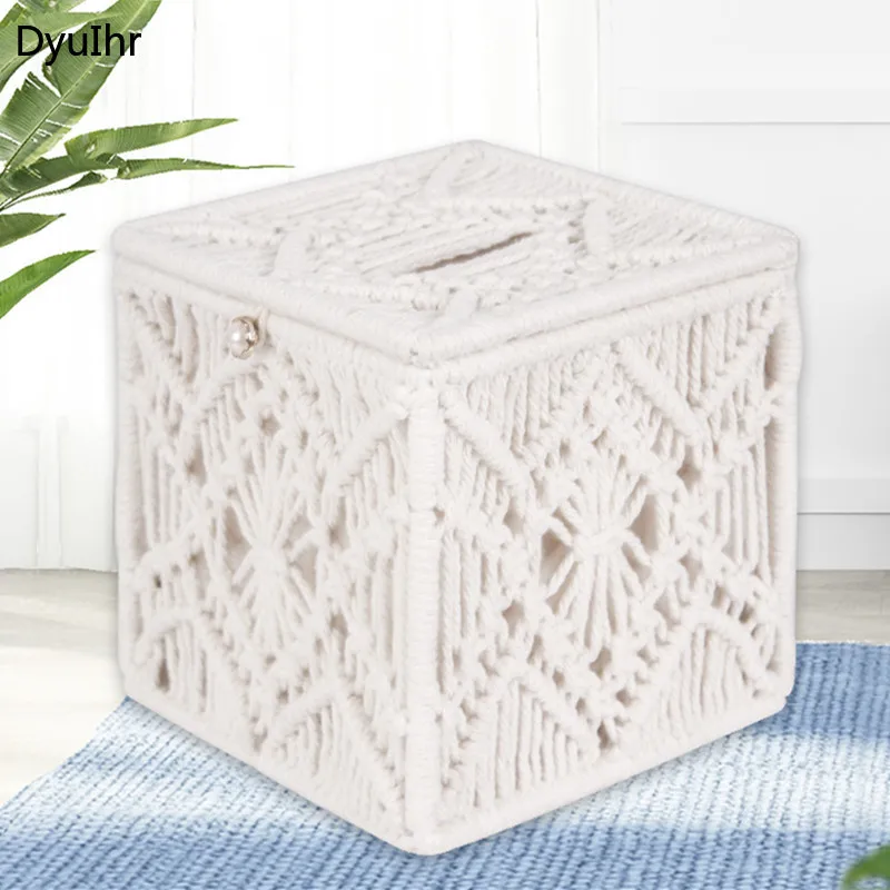 

DyuIhr Modern simplicity Hand-woven cotton tissue box Living room coffee table decor Multifunction For cars Pumping paper box