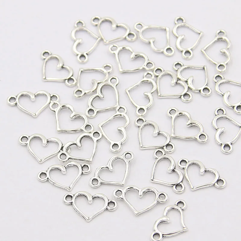 100PCS 8X14mm 2 Color New Hollow Hearts Connector Small Charms Pendant Jewelry Metal Alloy DIY Necklace Bracelet Earring Marking