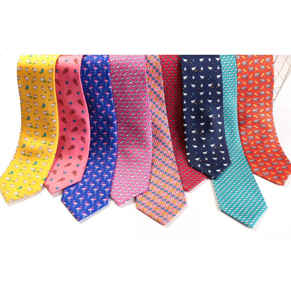 Tailor Smith New Fashion Printed Animal 100% Silk Ties Sheep Butterfly Puppy Elephant Men Premium Silk Neckties