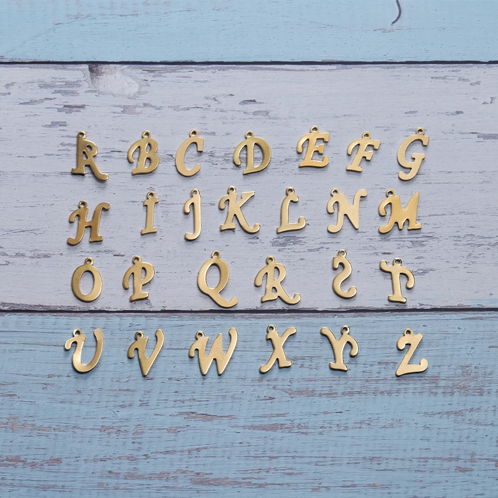 26Pcs/Lot Gold Color Stainless Steel A-Z Letter Pendant Alphabet Charms Pendants for DIY Neckalce Jewelry Making Accessories