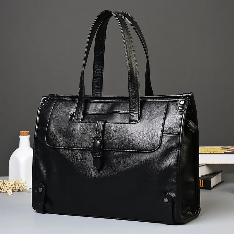 GUMST 2021 Cow Leather Men's Briefcase High Quality Real Cowskin Business Handbag Brand New Office Work Shoulder Bag Black