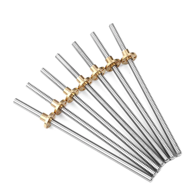 T8 Trapezoidal Rod Lead Screw Thread 8mm Length700mm 750mm  Lead1mm/2mm/4mm/8mm/10mm/12mm/14mm with Brass NutCNC 3D Printer