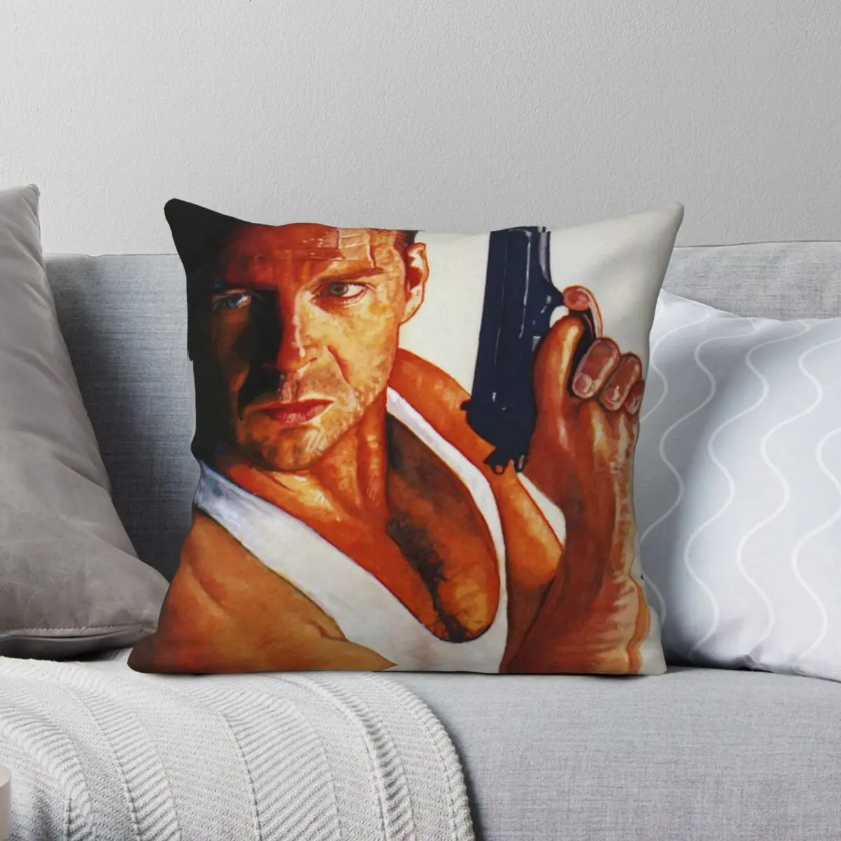 Die Hard Bruce Willis John McClane Square Pillowcase Polyester Linen Velvet Creative Zip Decor Bed Cushion Case