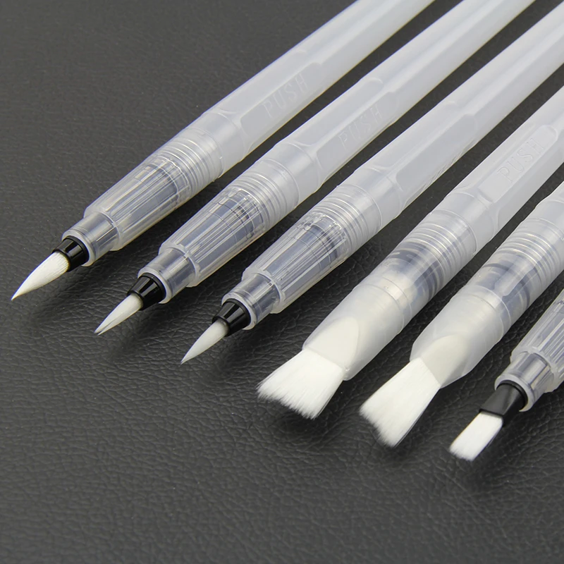 Professional 6Pcs Nibs ที่แตกต่างกันน้ำนุ่มปากกาการประดิษฐ์ตัวอักษรจีนปากกา Solid สีน้ำแปรงสำหรับโรงเรียนนักเรียน Art Supplies