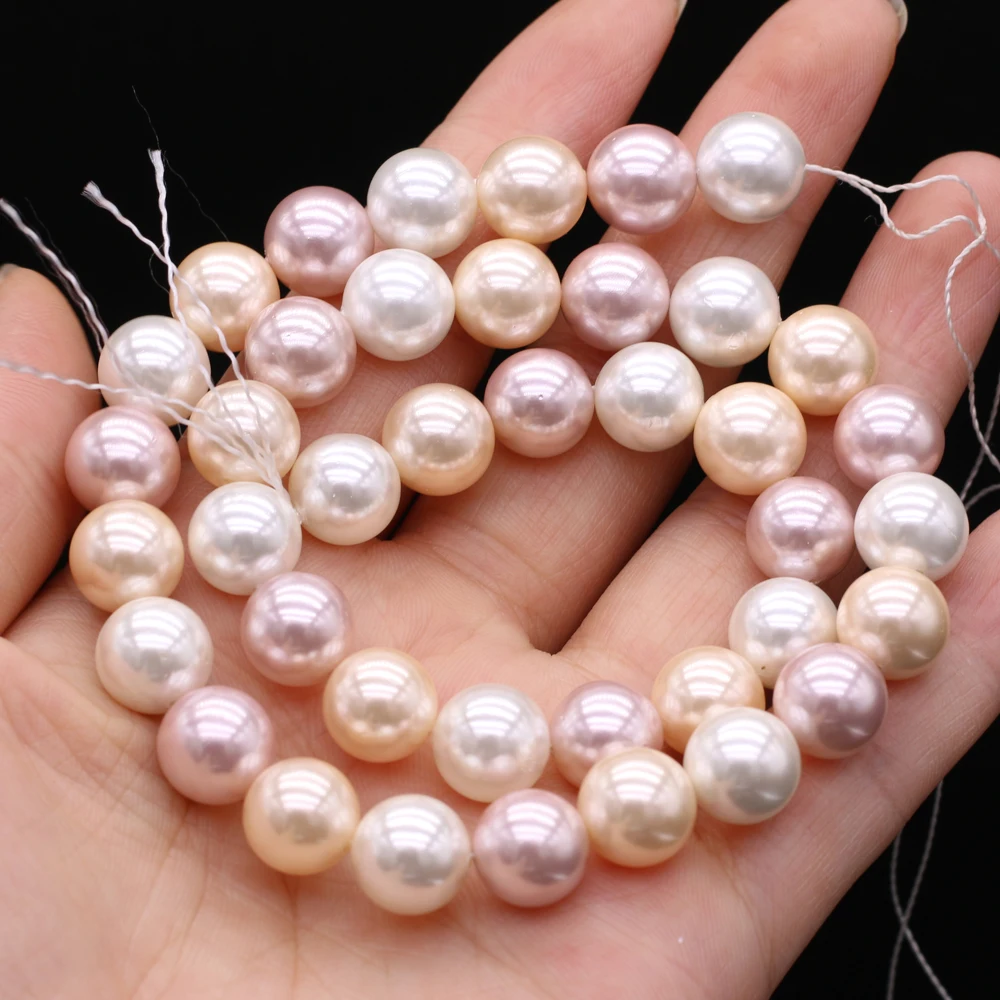 Shell Pearl Round White Pink And Purple Mixed Pearl Beads High Quality Punch for Jewelry Making DIY Women Necklace Bracelet