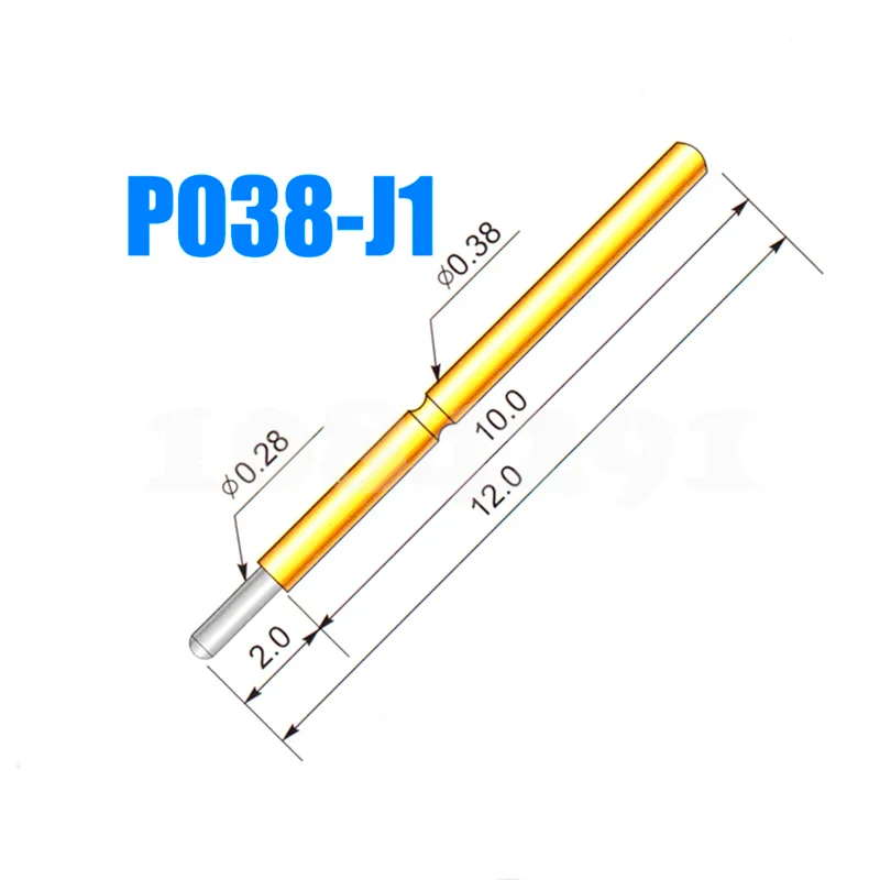 

100PCS P038-J Small Round Head 0.38mm Spring Test Probe Pogo Pin Length 12.0mm PCB Thimble