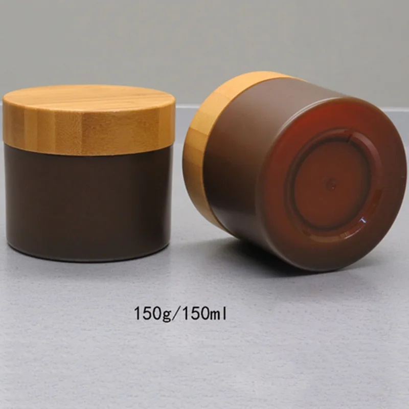 100pcs  50ml amber frosted glass dropper bottle with bamboo cap  white rubber  and   100pcs  150g forsted amber plastic jar