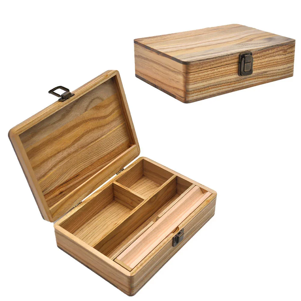 Wooden Tobacco Herb Storage Box Stash Case Cigarette Tray Natural Handmade For Smoking Pipe Accessories