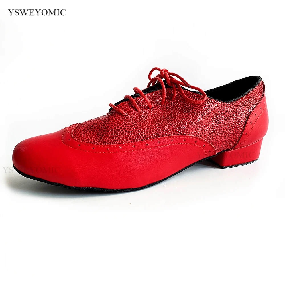 2021 New Bachata Latin Shoes Boys and Men Dancer Professional Leather Sole indoor Red Leather Salsa Latin Dance Shoes For man