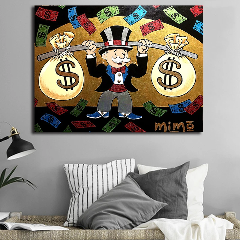 Wall Art Canvas Print Weightlifting Posters Money Painting Alec Monopoly Modular Picture Graffiti Home Decor Living Room Frame