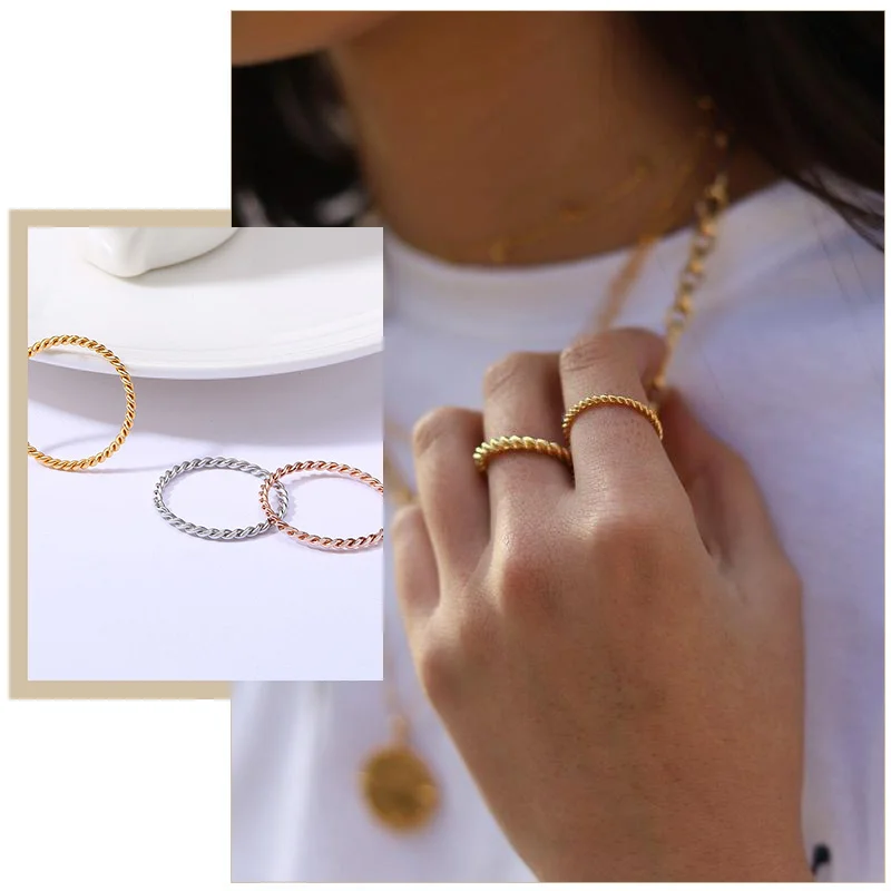 Women’s Slim Twisted Rope Stainless Steel Wedding Band