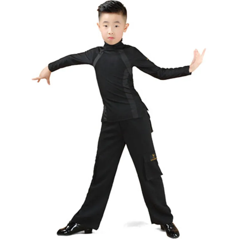 Fashion Latin Dance Costumes For Boys Black Long Sleeve Shirts Bodysuit Ballroom Dancing Clothes Latin Competition Dress