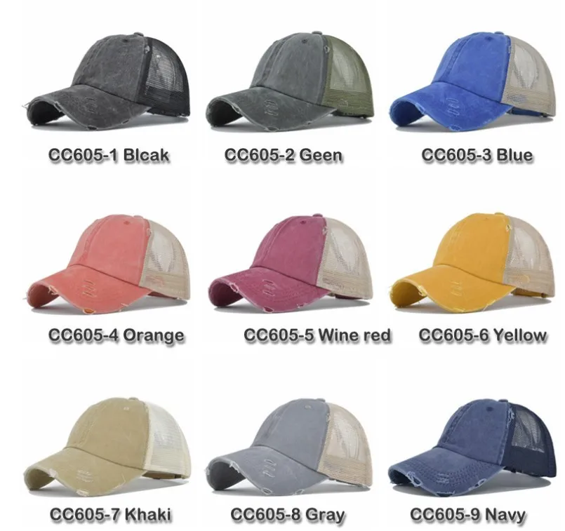 Wholesale Hot  10pcs New Cotton Washed Adjustable Baseball Cap Men Women Summer Hip Hop Mesh  Hat