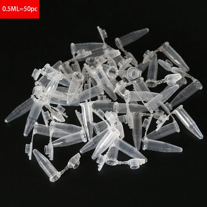 50 Stuks 0.5 Ml Laboratorium Transparante Micro-Plastic Centrifugebuizen Met Deksel Containerdeksels Voor Laboratoriummonsters