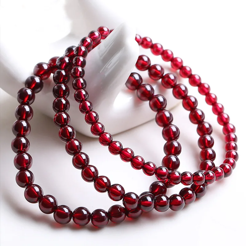 

6-10mm Natural High quality Wine Red Garnet stretch Bracelet-8"