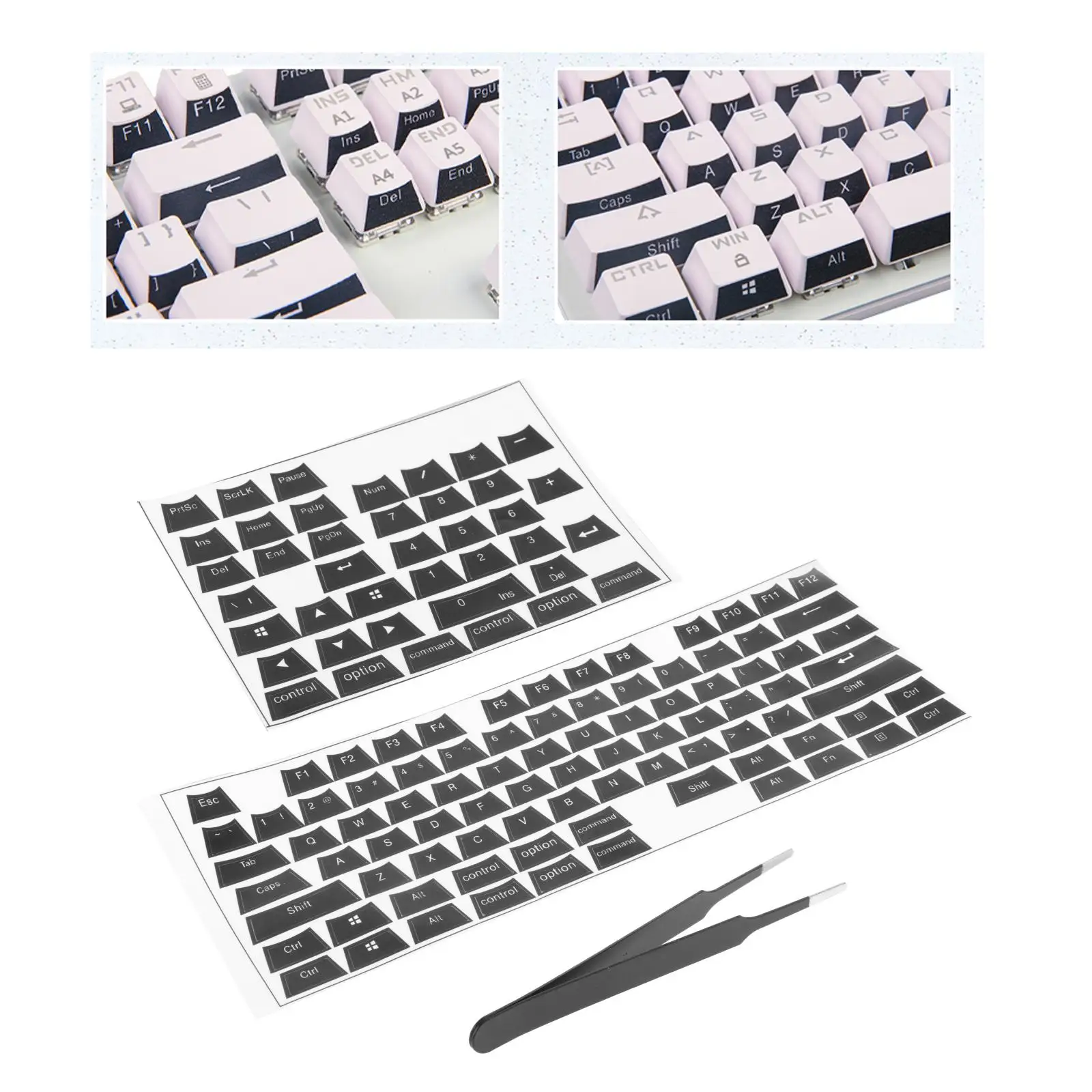 Universal ,Keyboard Side Stickers for OEM Height Mechanical Membrane Keycaps, Computer Desktop, with Mount Tools