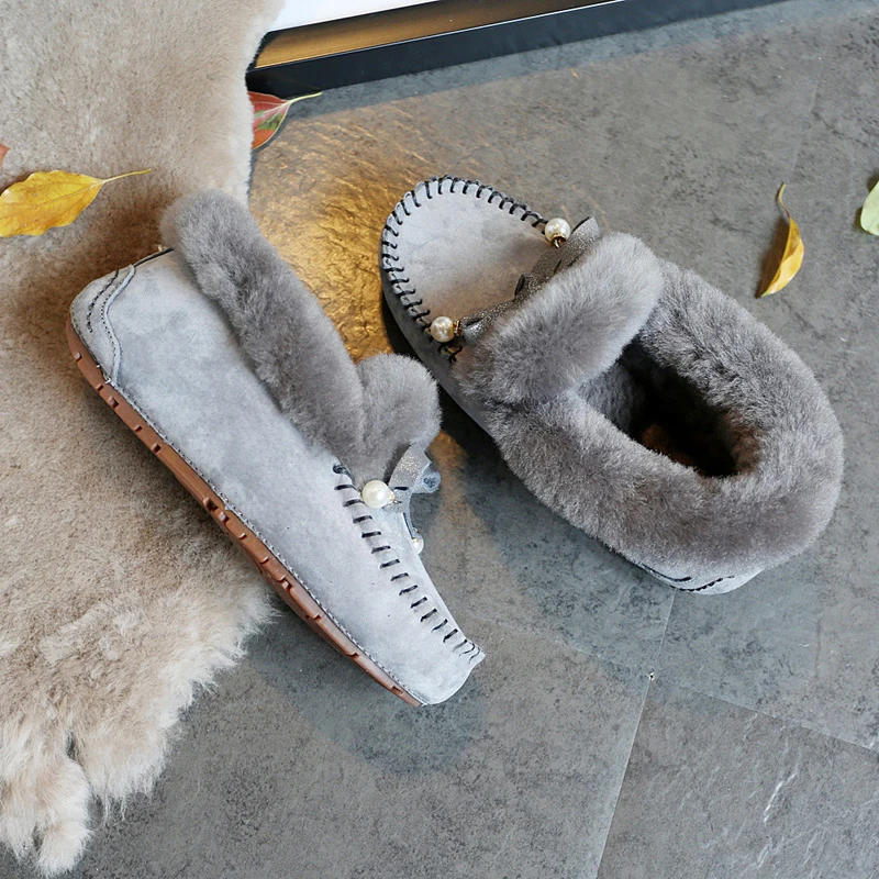 حذاء نسائي مسطح من الصوف الحقيقي 100% عالي الجودة حذاء نسائي عصري بدون كعب حذاء شتوي مقاس كبير #6