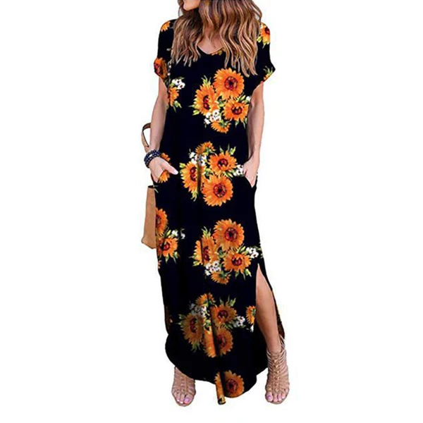 Vestido largo de manga corta para mujer, traje Sexy informal, bohemio, Floral, talla grande 5X, Verano