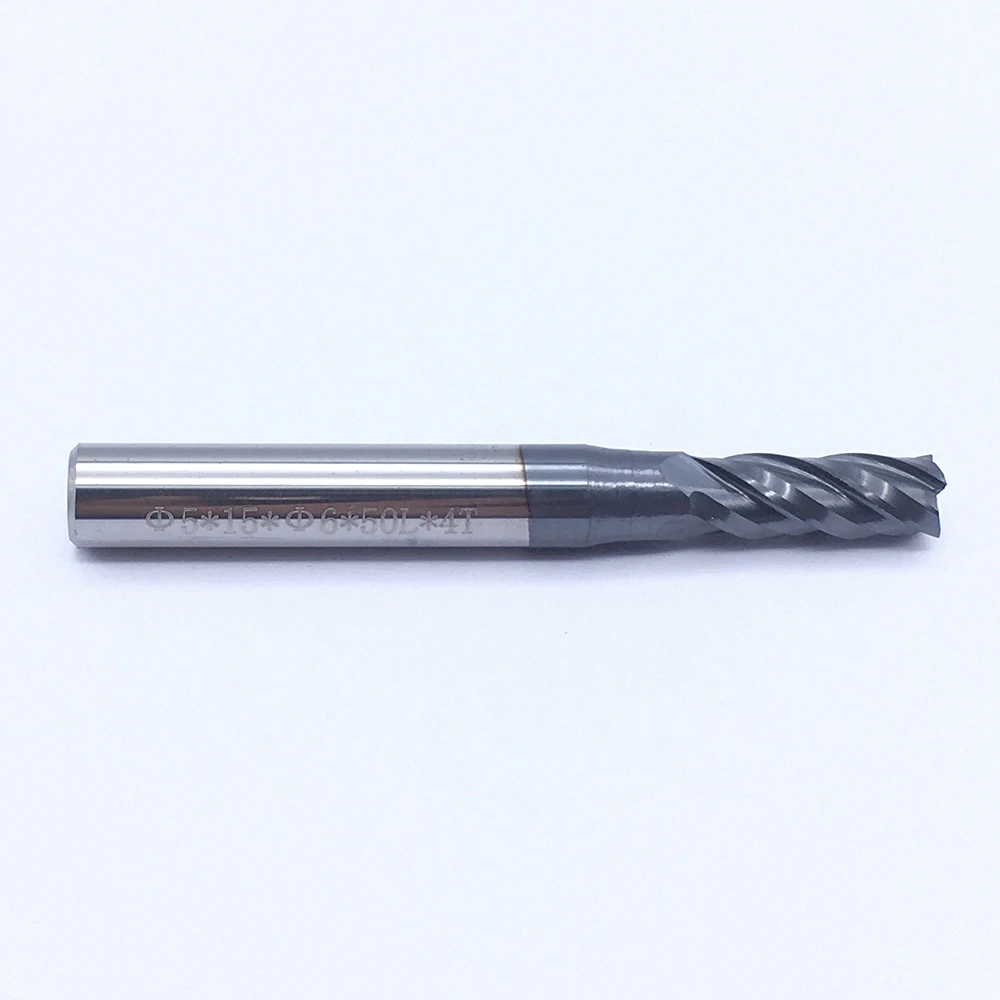 Endmills Hợp Kim 1 Cái HRC50 4 Sáo D5X15XD6X50L Cacbua Vonfram Thép Không Gỉ Tiện Bằng Máy CNC Xay Cắt Đáy Bằng 4 Lưỡi Dao Cấp cối Xay