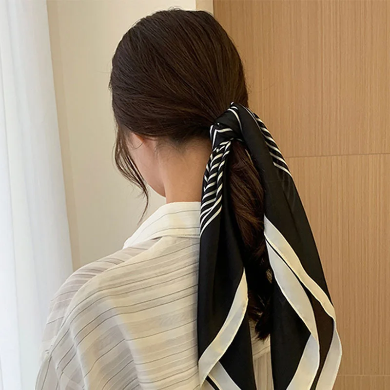 Pequeño pañuelo de seda para mujer, cinta para el cabello para mujer, Cinta Larga a rayas, pañuelo para el pelo, tocado para vestido de primavera