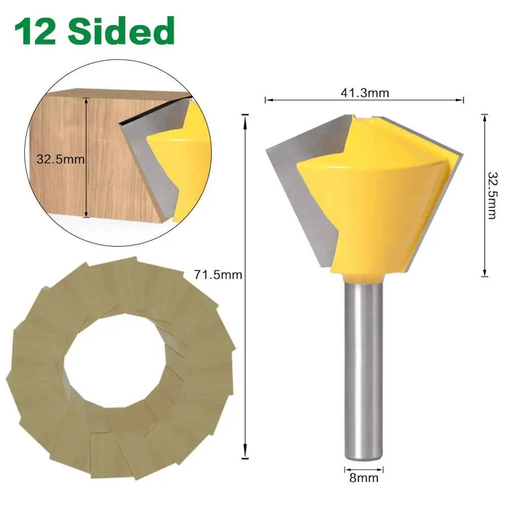 1PC 8mm Shank 6 Sided 8 Sided 12 Sided 6 Sided Multi Sided Glue Joint Router Bit Set