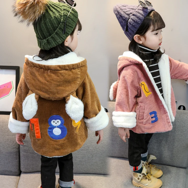 

Baby Girls Cotton-Padded Coat Fall Winter Children's Fleece Thickened Corduroy Jacket Infant Kids Cute Rabbit Ear Outerwear P129