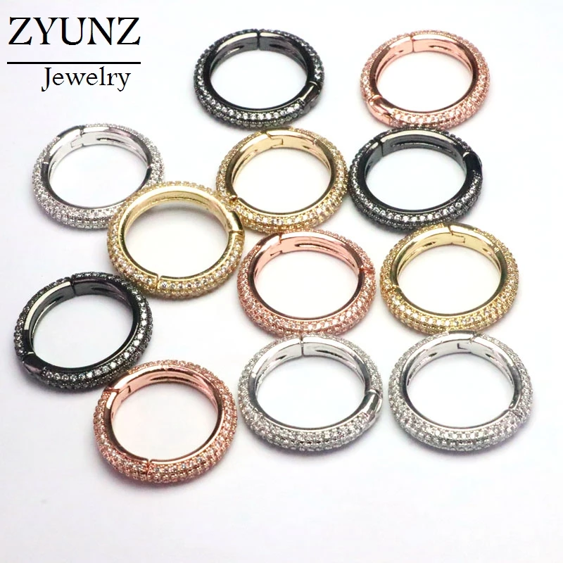 

4PCS, CZ Micro pave Circle Spring Snap Hook Clasp, Gold/Rose gold/Silver/Black, Round Carabiner Clasp