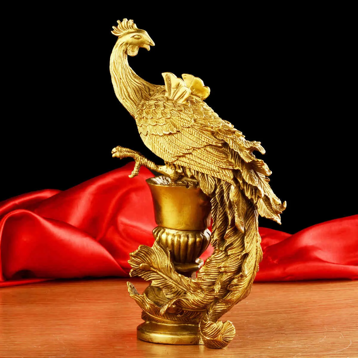 

Pure Copper Phoenix Statue Bronze Ornaments Crafts Happy Marriage Gift Home Feng Shui Decorations