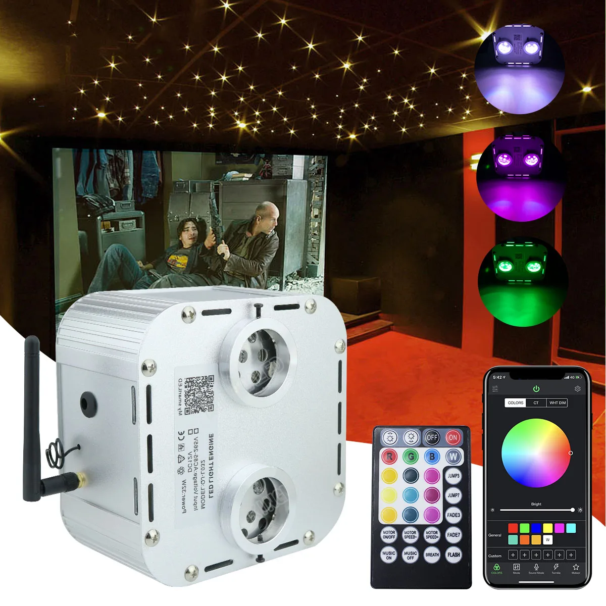 Imagem -01 - Twinkle-fibra Óptica Light Teto do Céu Estrelado 32w Rgbw Double Heard Motor para Todos os Tipos de Fibra Cabo twinkle fibra optica light teto do ceu estrelado 32w rgbw double heard motor para todos os tipos de fibra cabo 01