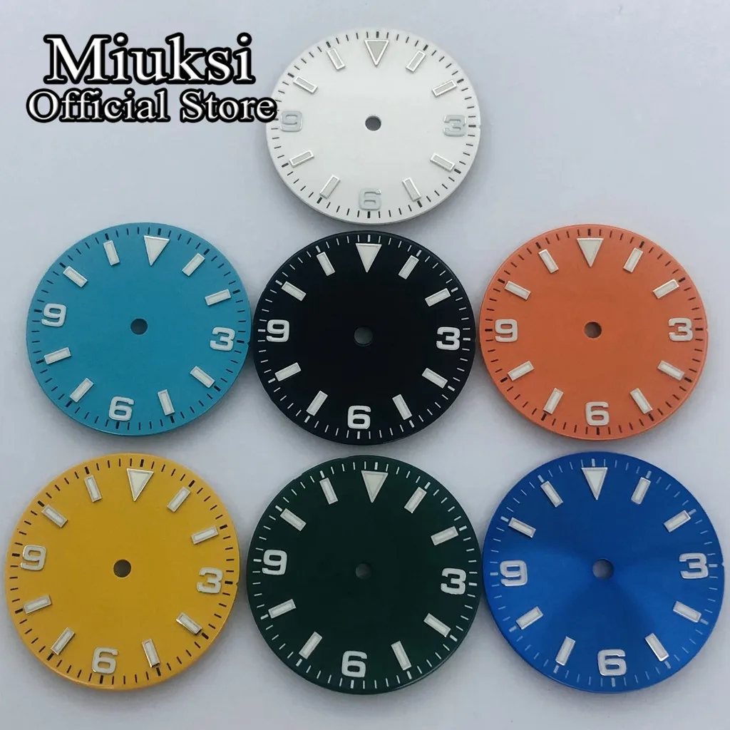 Miuksi 29mm black white green watch yellow orange dial luminous fit NH35 NH36 ETA2824 2836 Miyota 8215 821A DG2813 3804 movement